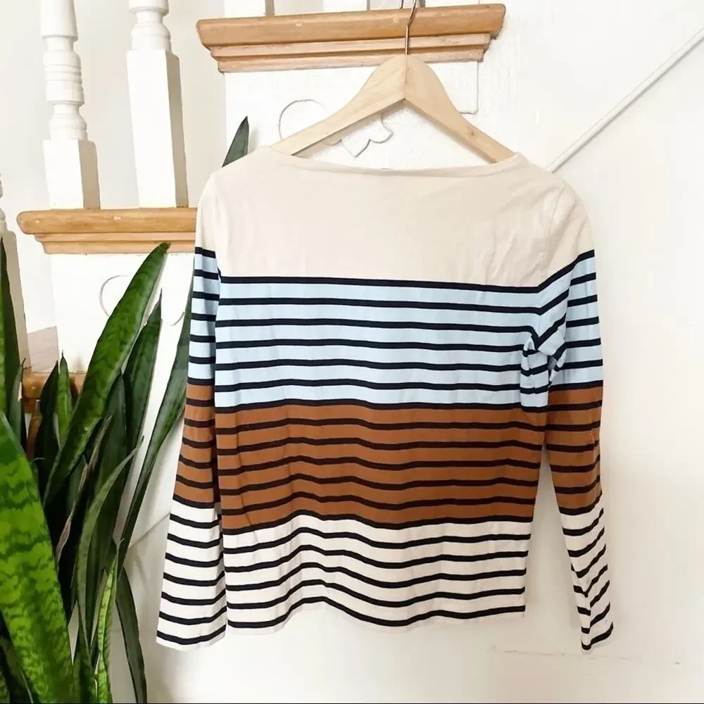 J. Crew Multicolor Stripe Boat Neck Long Sleeve Tee sz XS